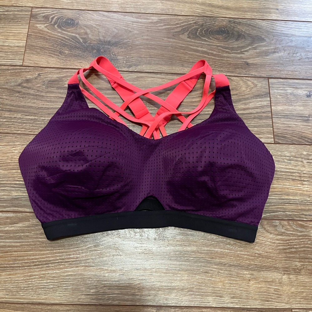 Victoria's Secret Plum Purple Sports Bra with Coral Strappy Back